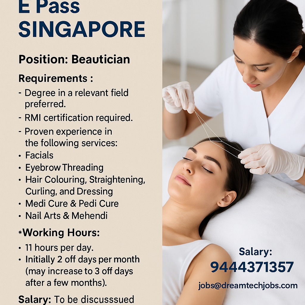 Beautician Job Vacancy in Singapore for Foreigners 1 BEAUTICIAN