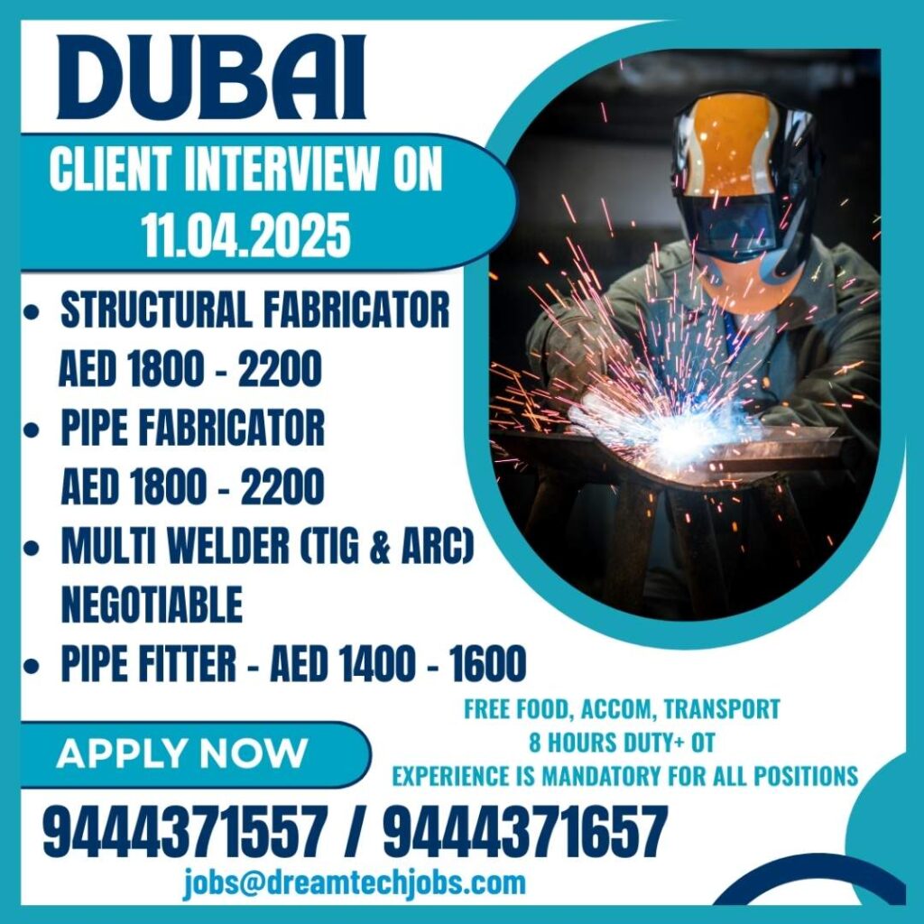 Latest Dubai job openings April 2025 for fabricators and welders