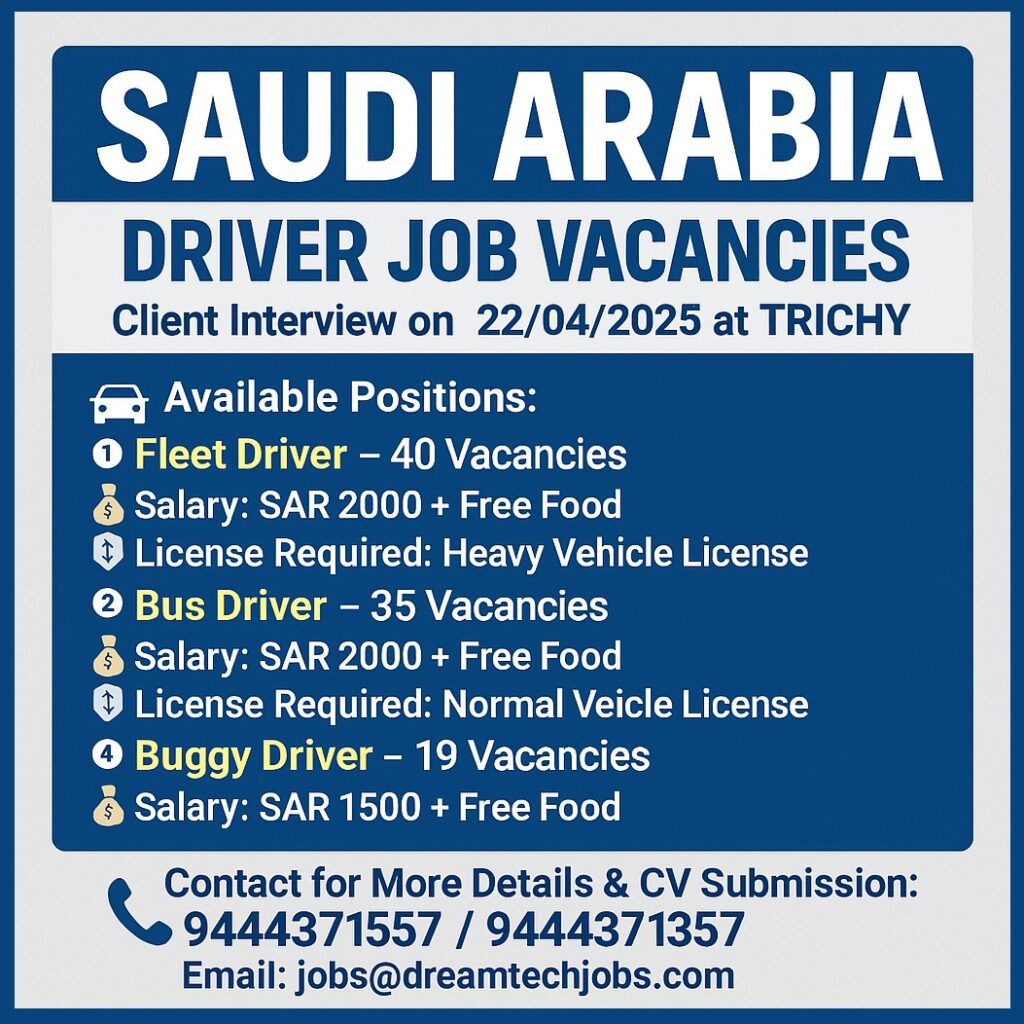 Saudi Arabia driver job vacancies 2025