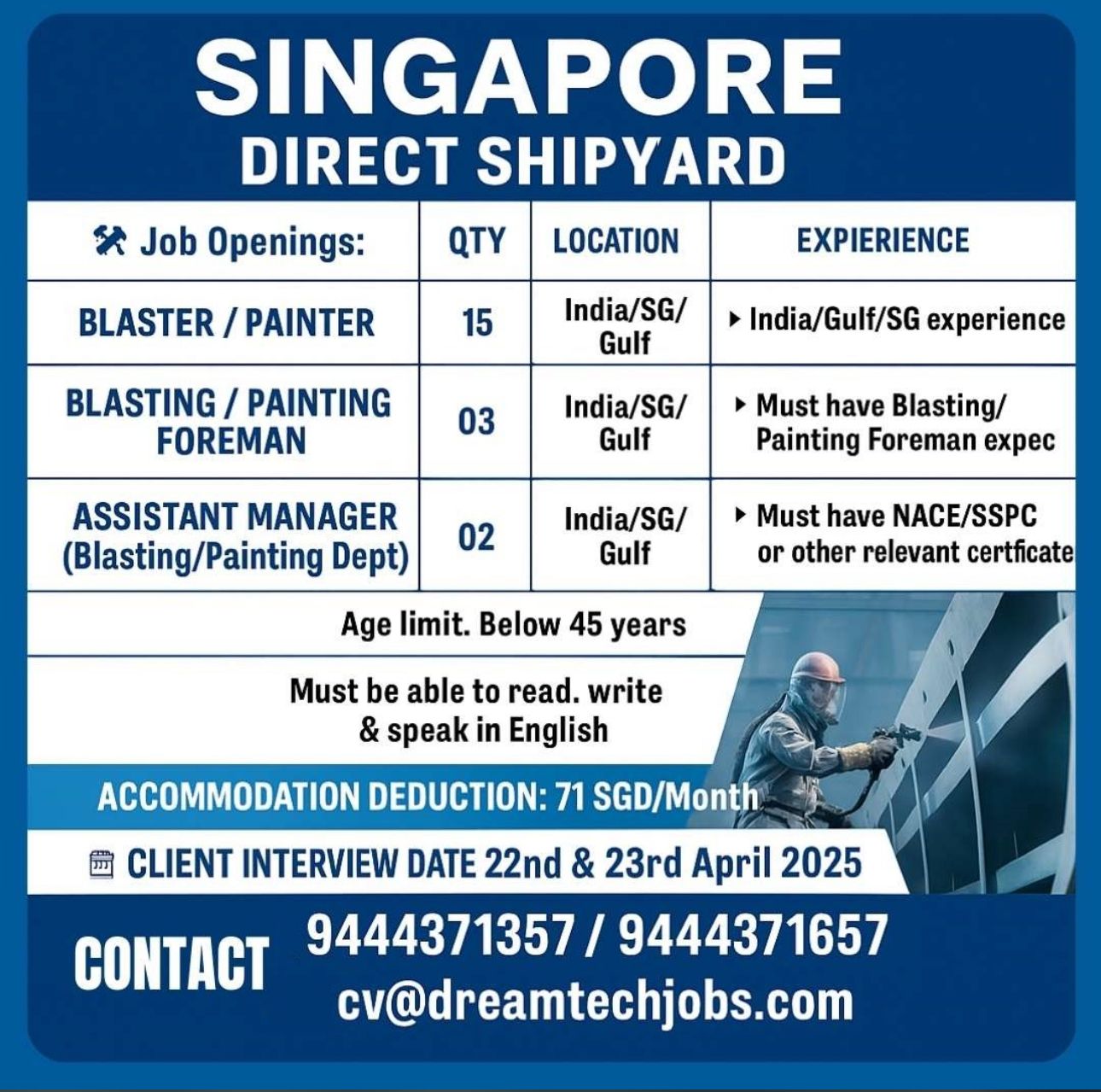 Top Shipyard Jobs in Singapore 2025 – Apply Now for Painter, Foreman & Assistant Manager Roles