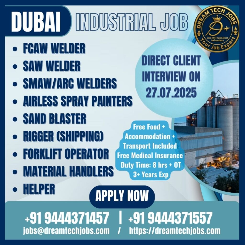 Industrial workers welding in a Dubai facility – Latest Dubai job vacancies