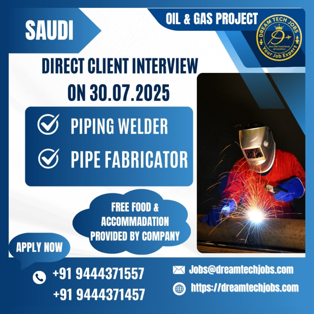 Pipe fabricator welding on an oil & gas project – Pipe fabricator vacancies Saudi Arabia