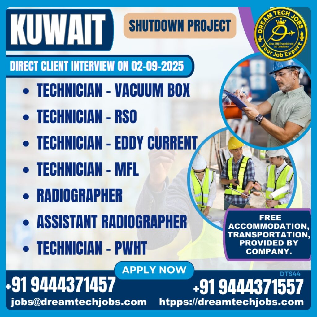 NDT technician performing PAUT on weld – Kuwait NDT inspector jobs