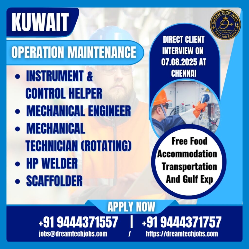 Engineer inspecting pump shaft alignment – Kuwait operation maintenance jobs 2025