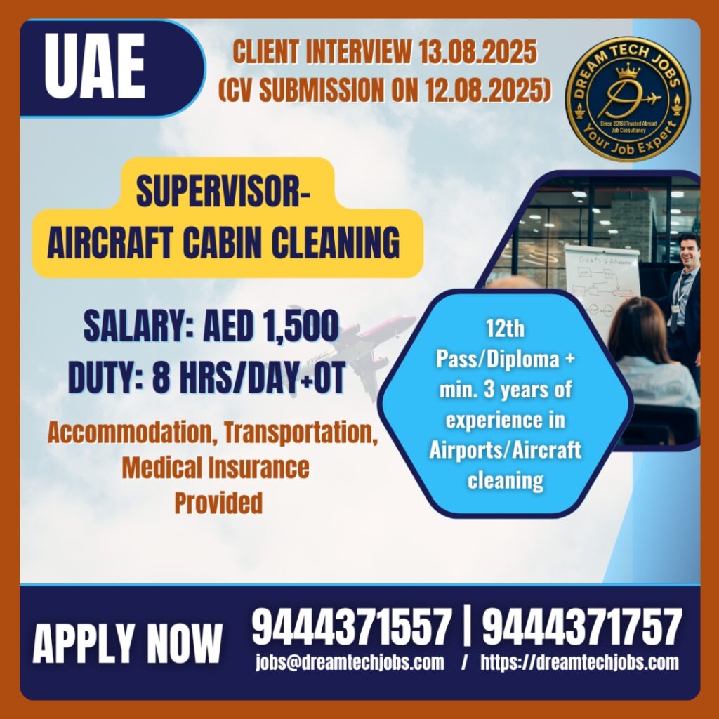 UAE aircraft cabin cleaning supervisor jobs 2025