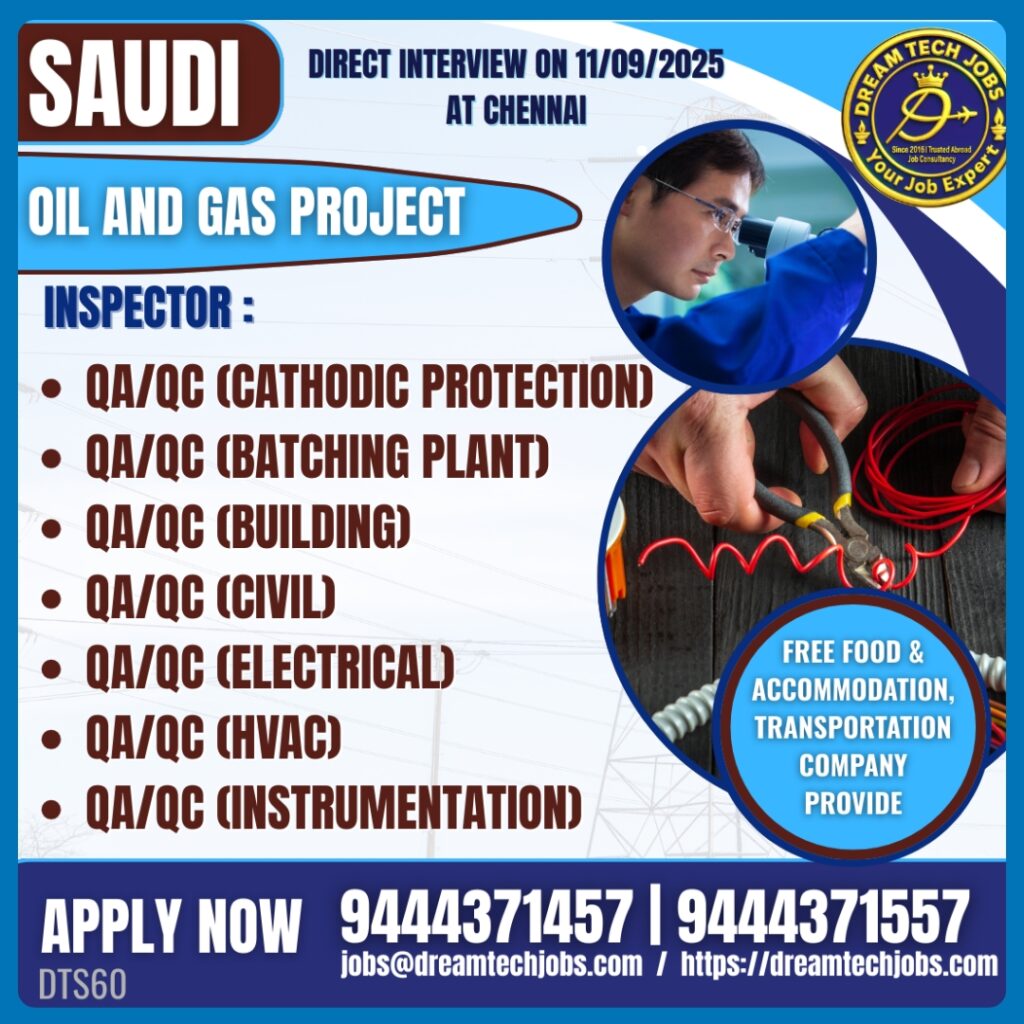 QA/QC Inspectors & QA/QC Supervisors – Saudi Arabia (Oil & Gas)