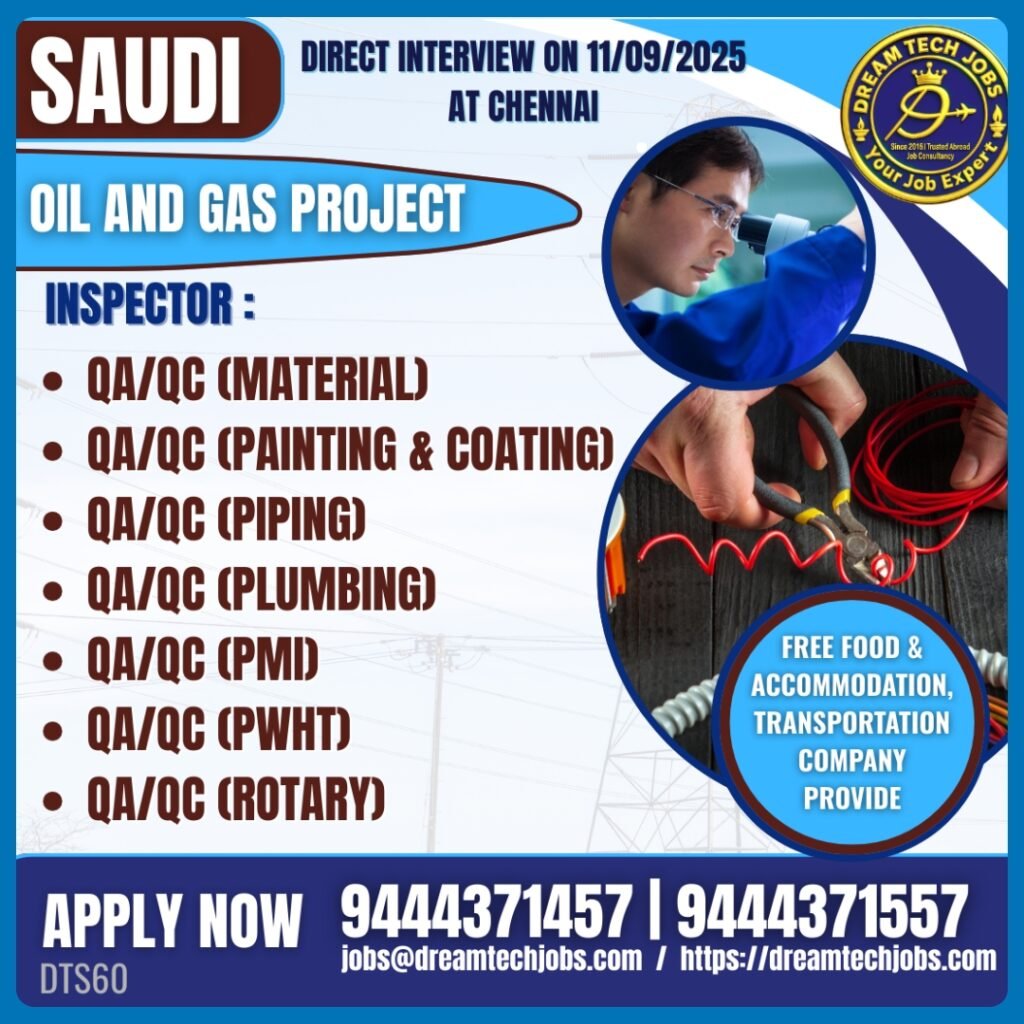 QA QC supervisor team in refinery – Saudi vacancies 2025