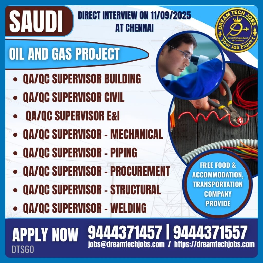 QA/QC Inspectors & QA/QC Supervisors – Saudi Arabia (Oil & Gas)