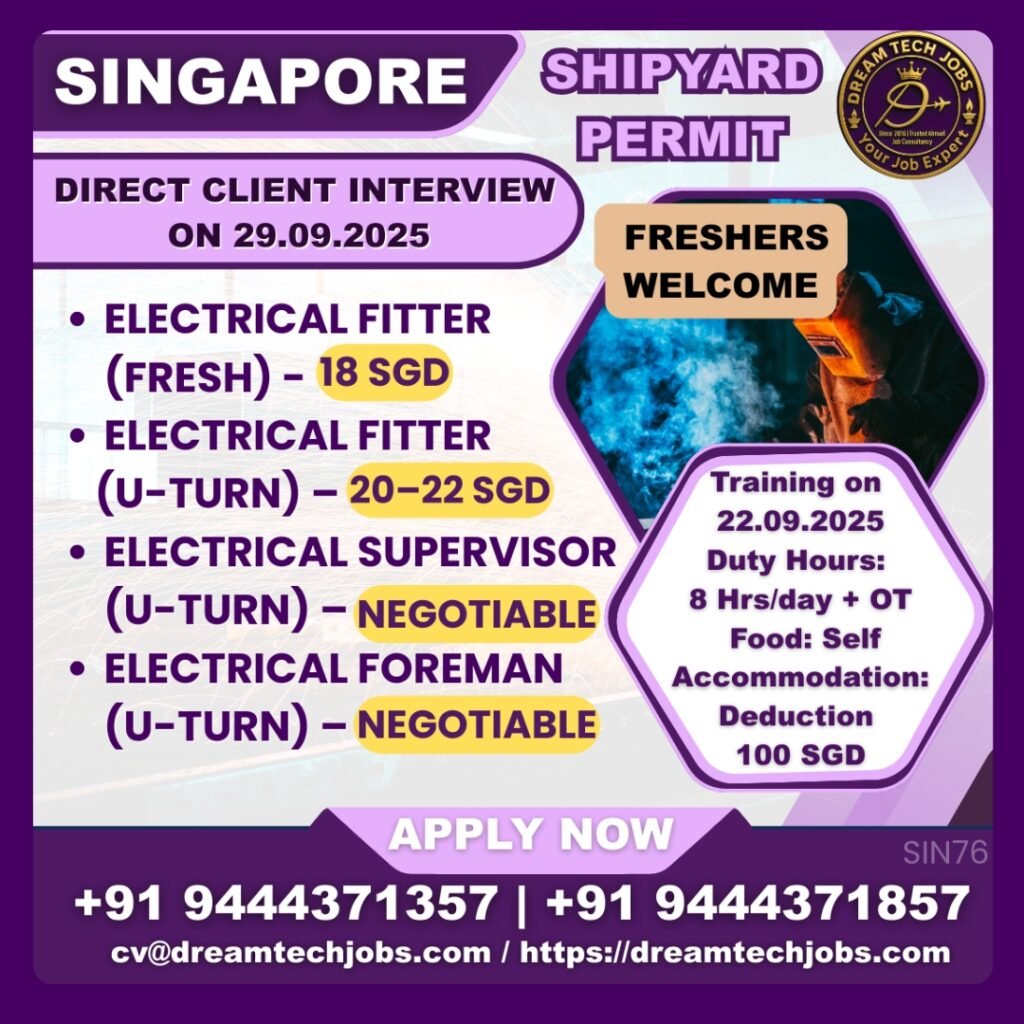 Singapore Shipyard Permit Jobs: Fitters & 3G/4G Welders 1 Best Singapore job consultancy in Trichy – hiring welders and fitters