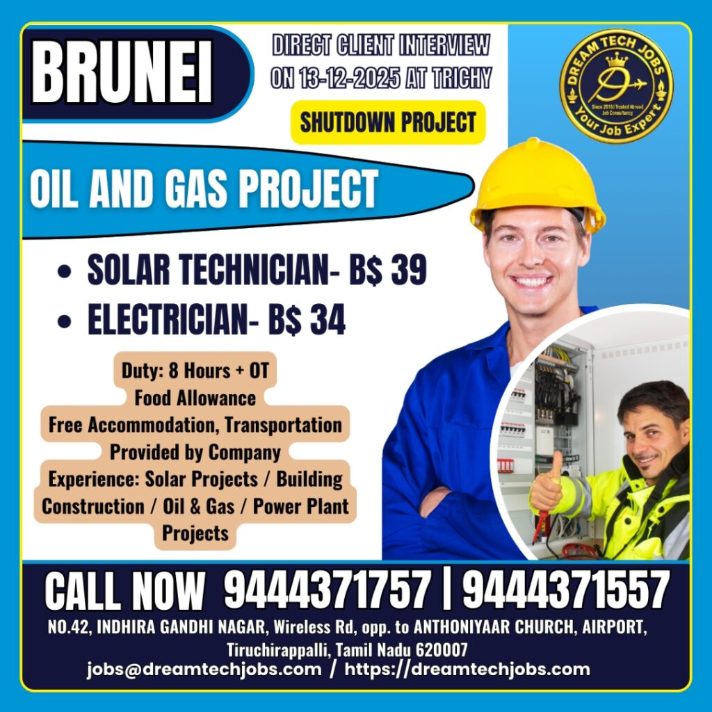 Brunei shutdown project jobs for Indians 2025