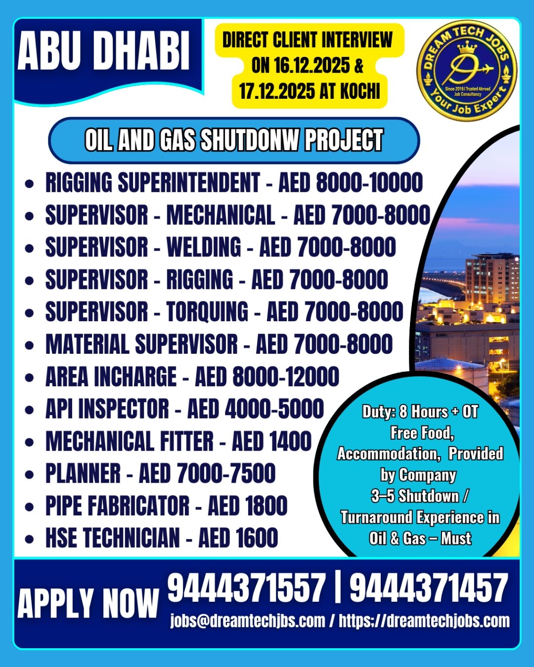Abu Dhabi Oil & Gas Shutdown Jobs 2025