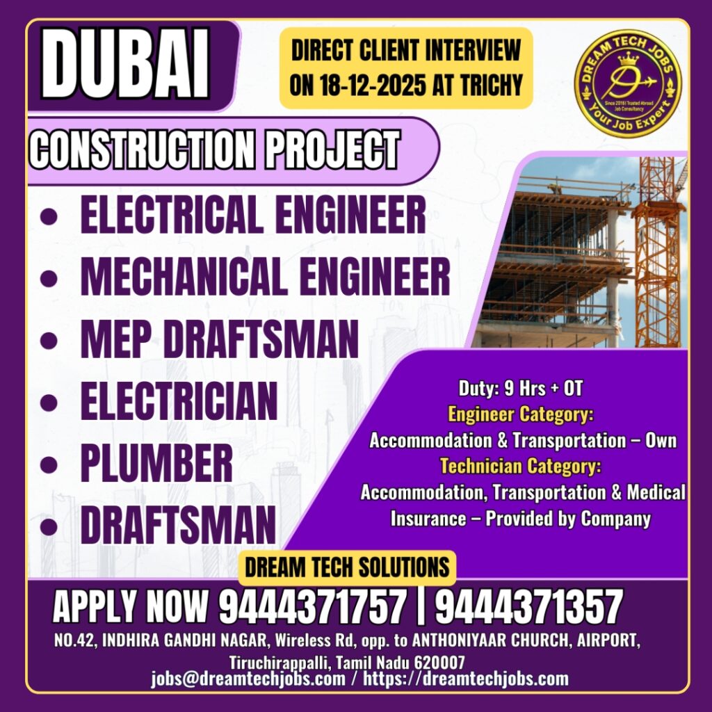 Introduction – Dubai Construction Project Jobs 2025 (Tamil + English)