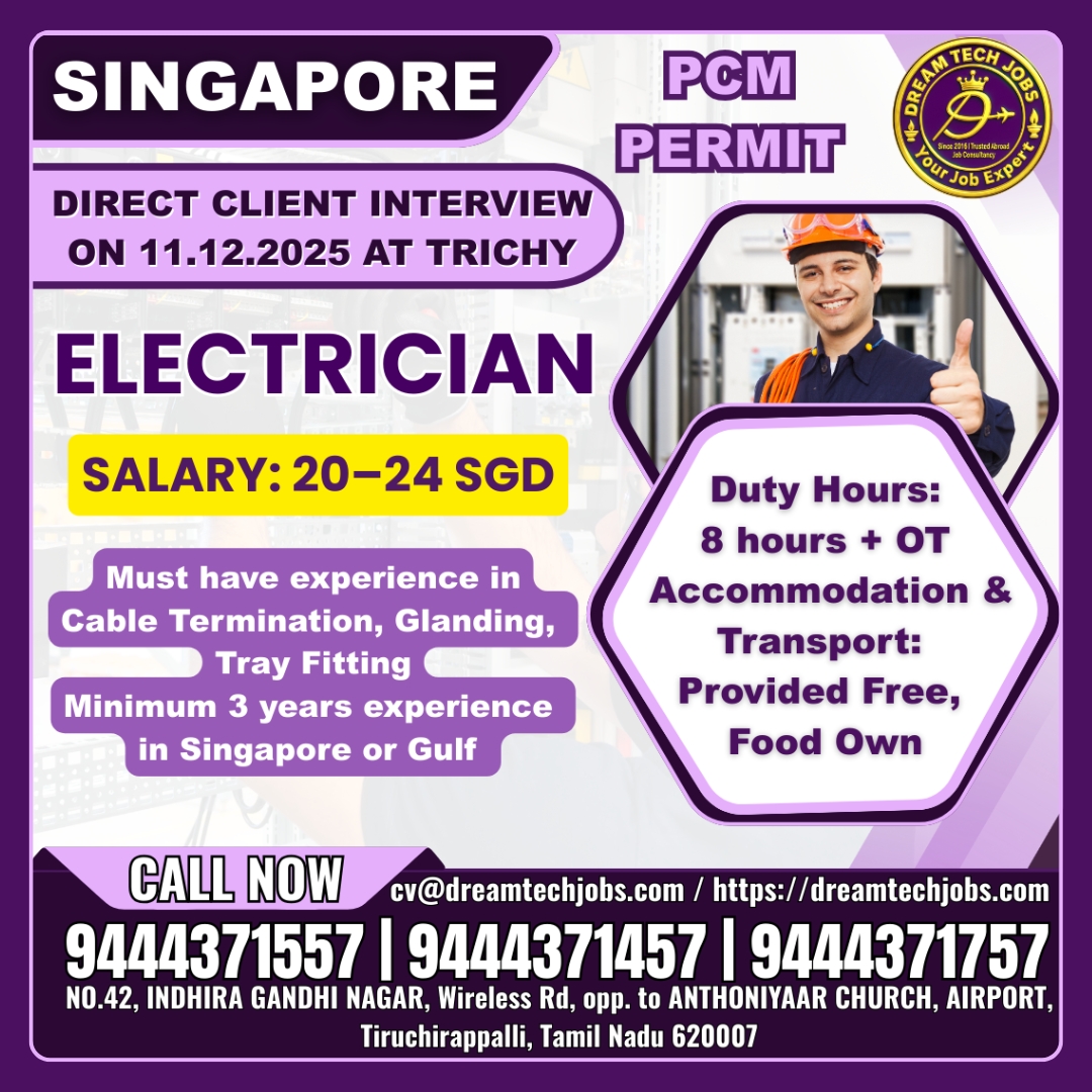 Singapore Electrician Job Vacancy 2025