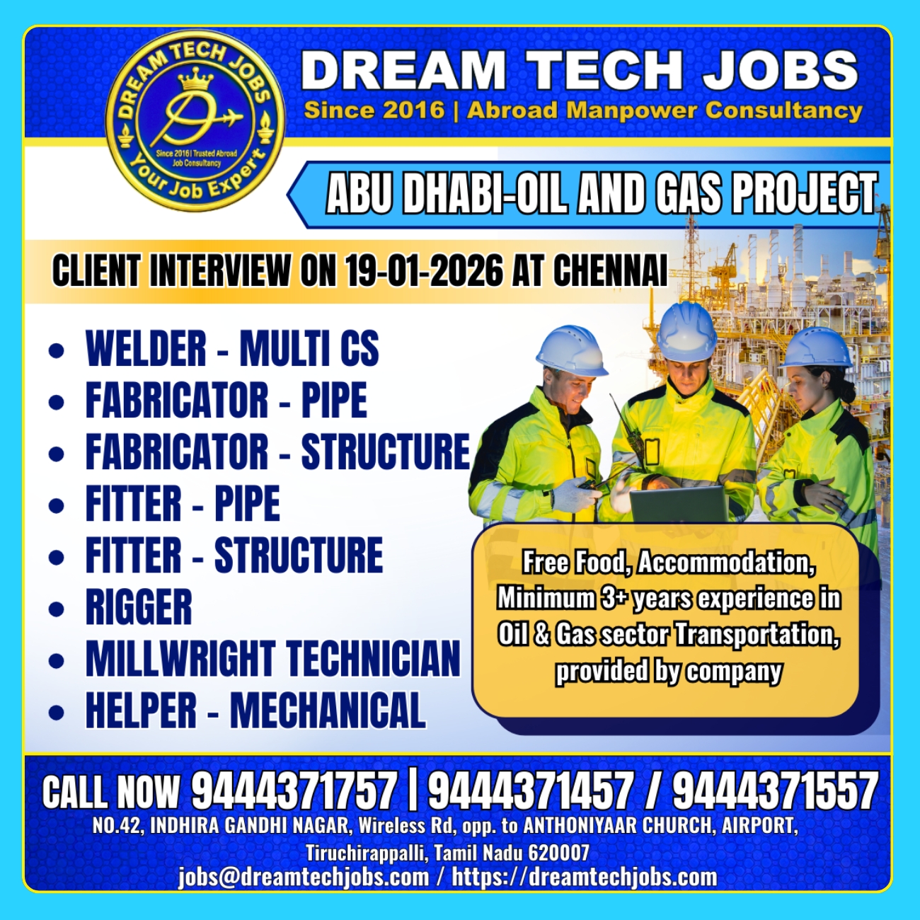 Abu Dhabi Oil and Gas Jobs Interview in Chennai