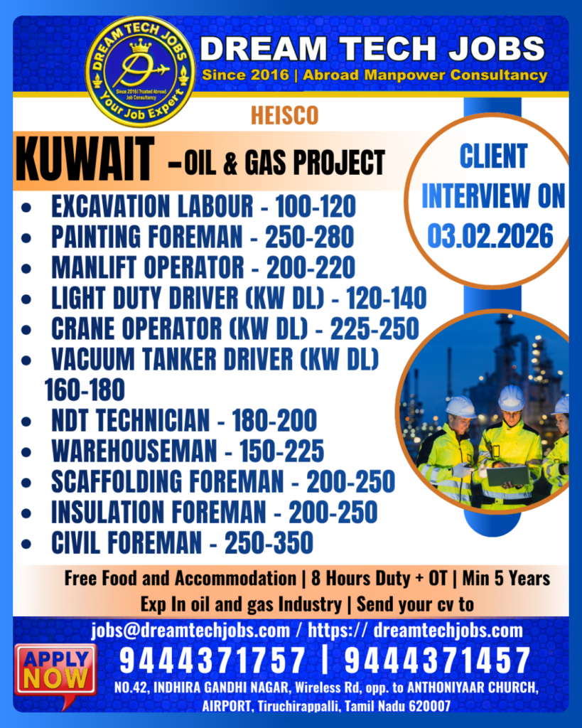 Kuwait Oil & Gas Project Jobs for Indians