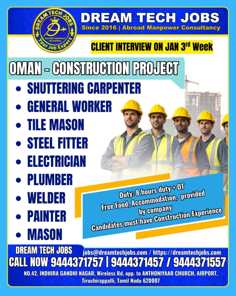 Oman Construction Project Jobs for Indians