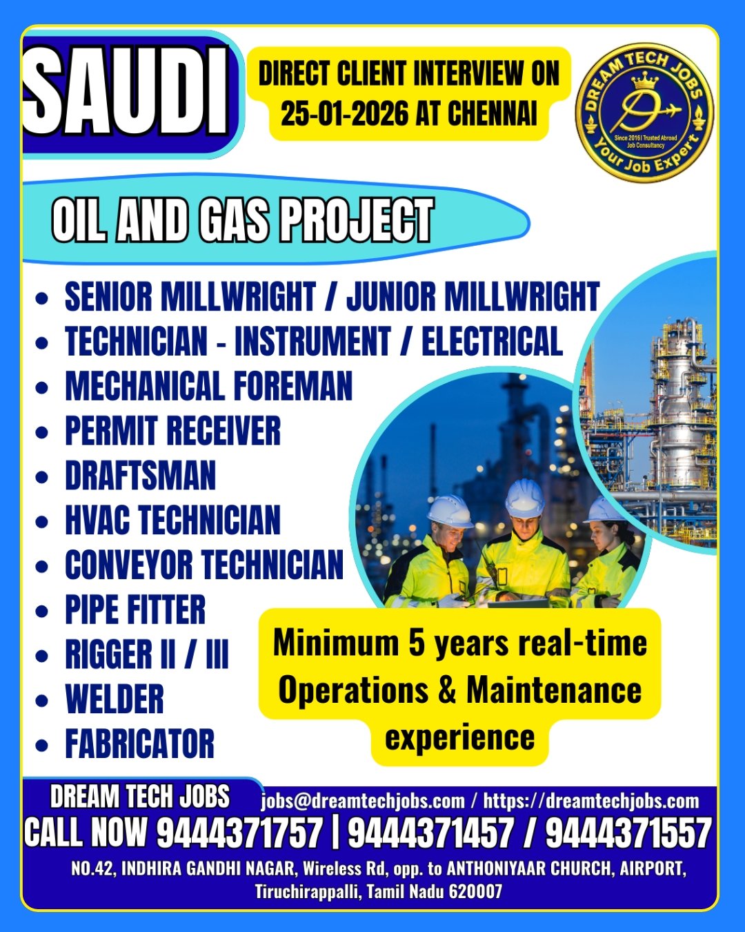 Saudi oil gas maintenance jobs Chennai interview