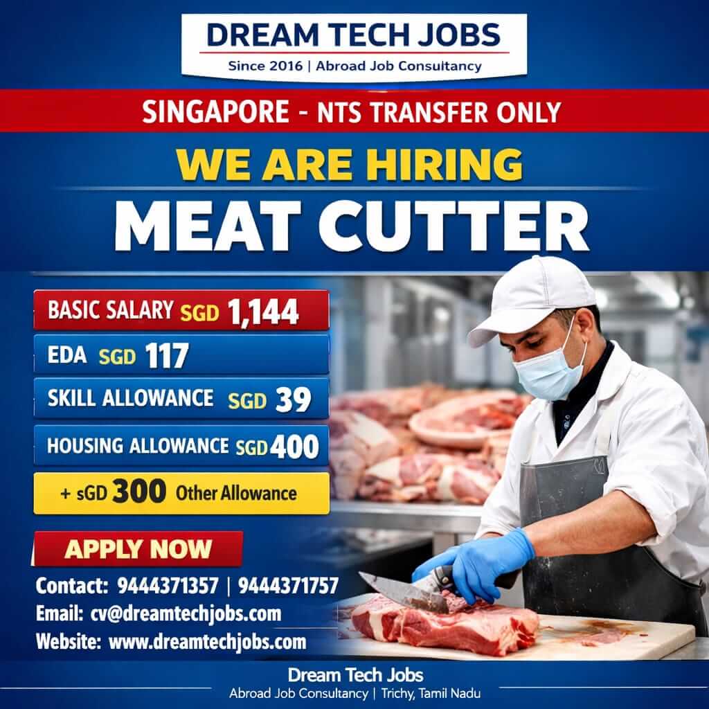 Singapore meat cutter jobs for Indians