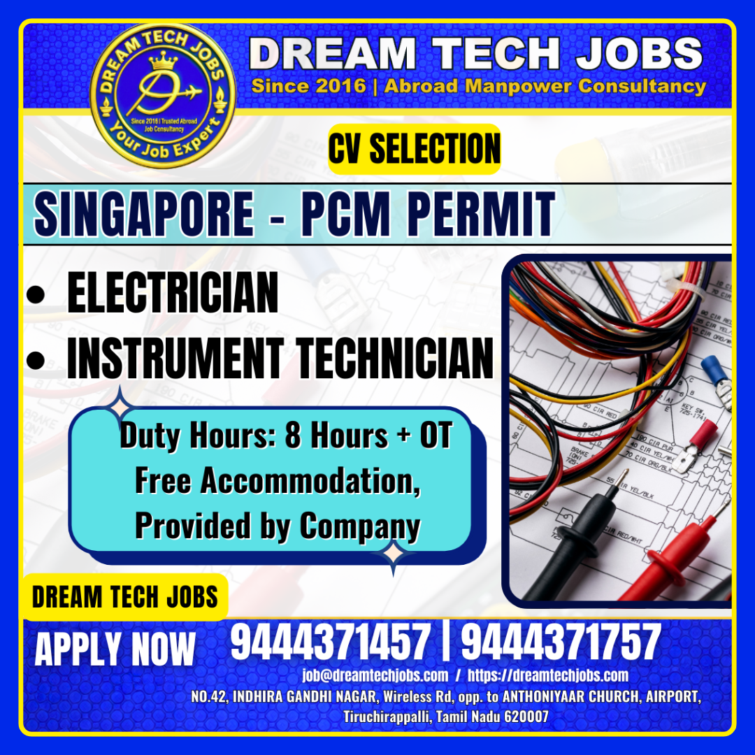 Singapore Electrician Job Vacancy 2026 – PCM Permit Instrument Technician Jobs in Singapore | Dream Tech Jobs 2 singapore cv