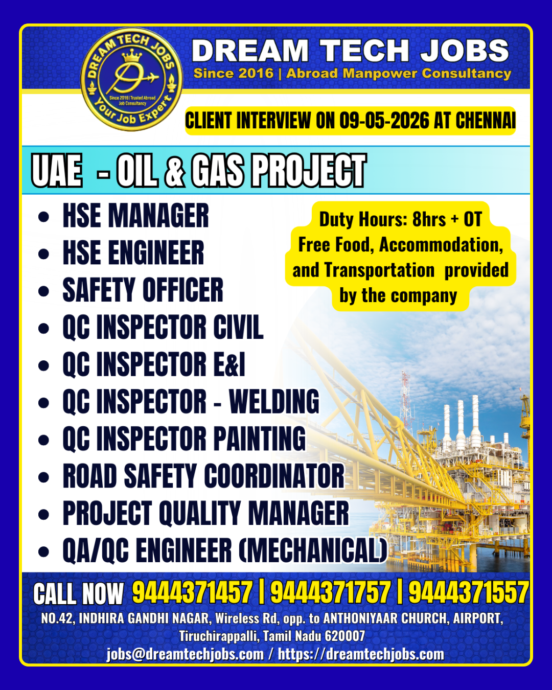 UAE HSE manager jobs Chennai interview 2026