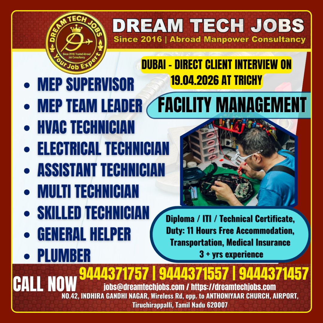 Dubai facility management jobs 2026 Trichy interview