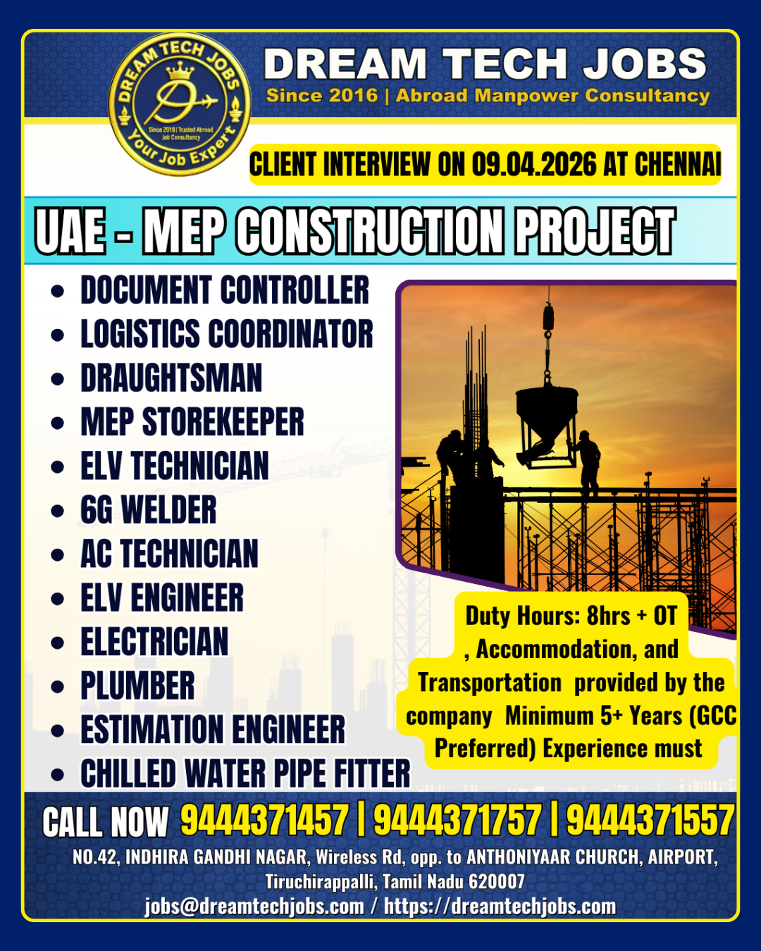 Chennai direct client interview Gulf jobs MEP project