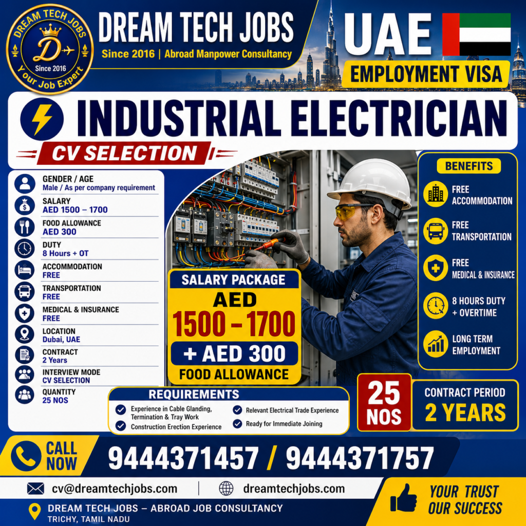 Industrial Electrician Jobs in UAE 2026 3 DUBAI CV