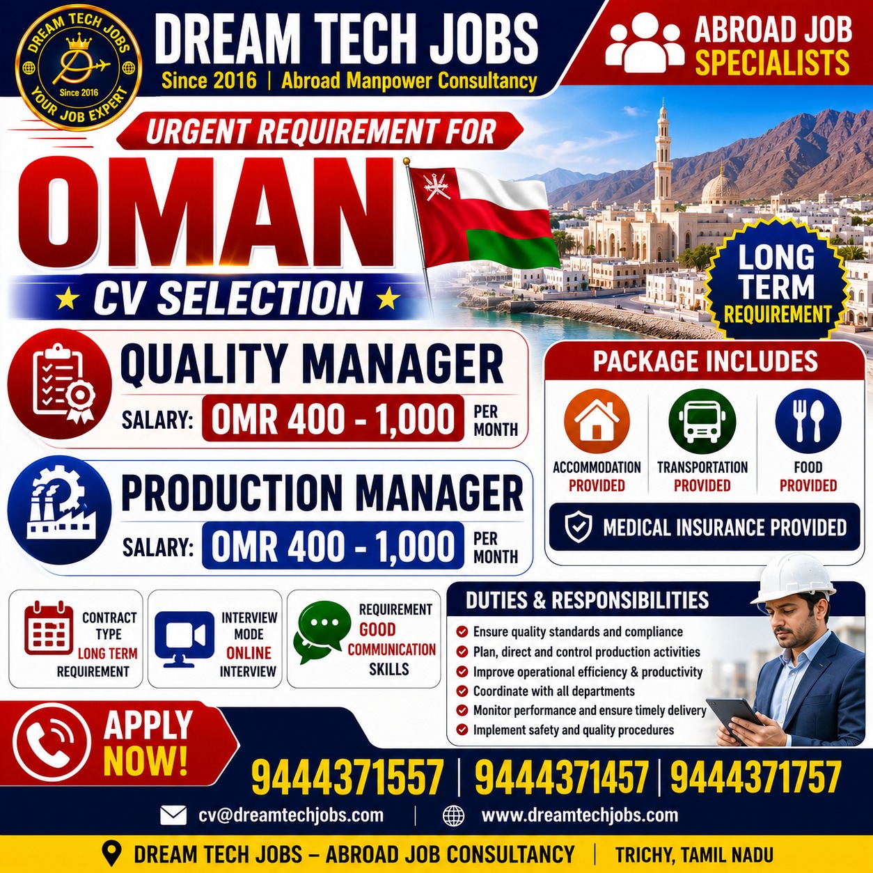 Oman Quality Manager & Production Manager jobs 2026