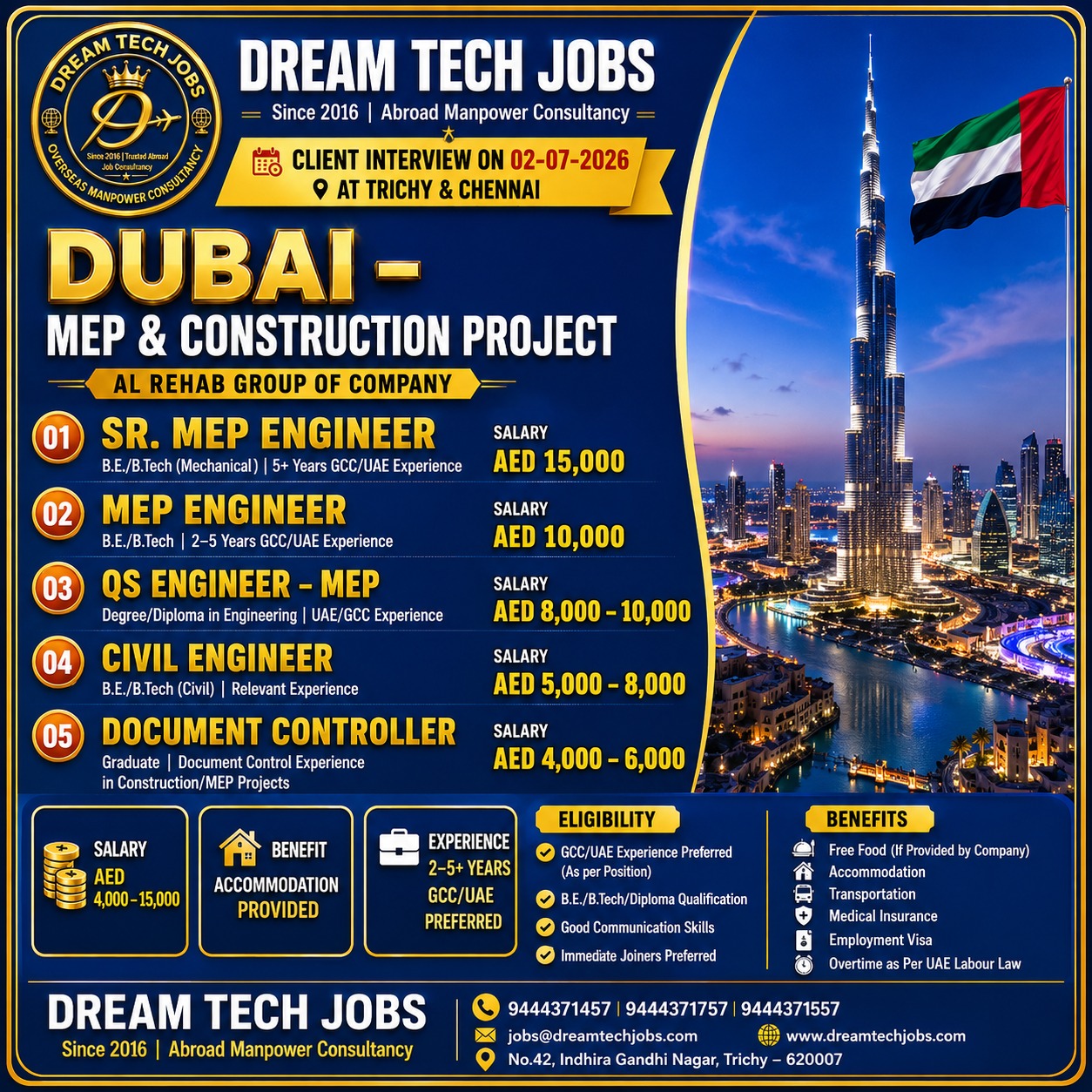Sr. MEP Engineer Jobs in uae 2026 | Dream Tech Jobs Trichy 2 Sr. MEP Engineer Jobs in uae 2026 | Dream Tech Jobs Trichy