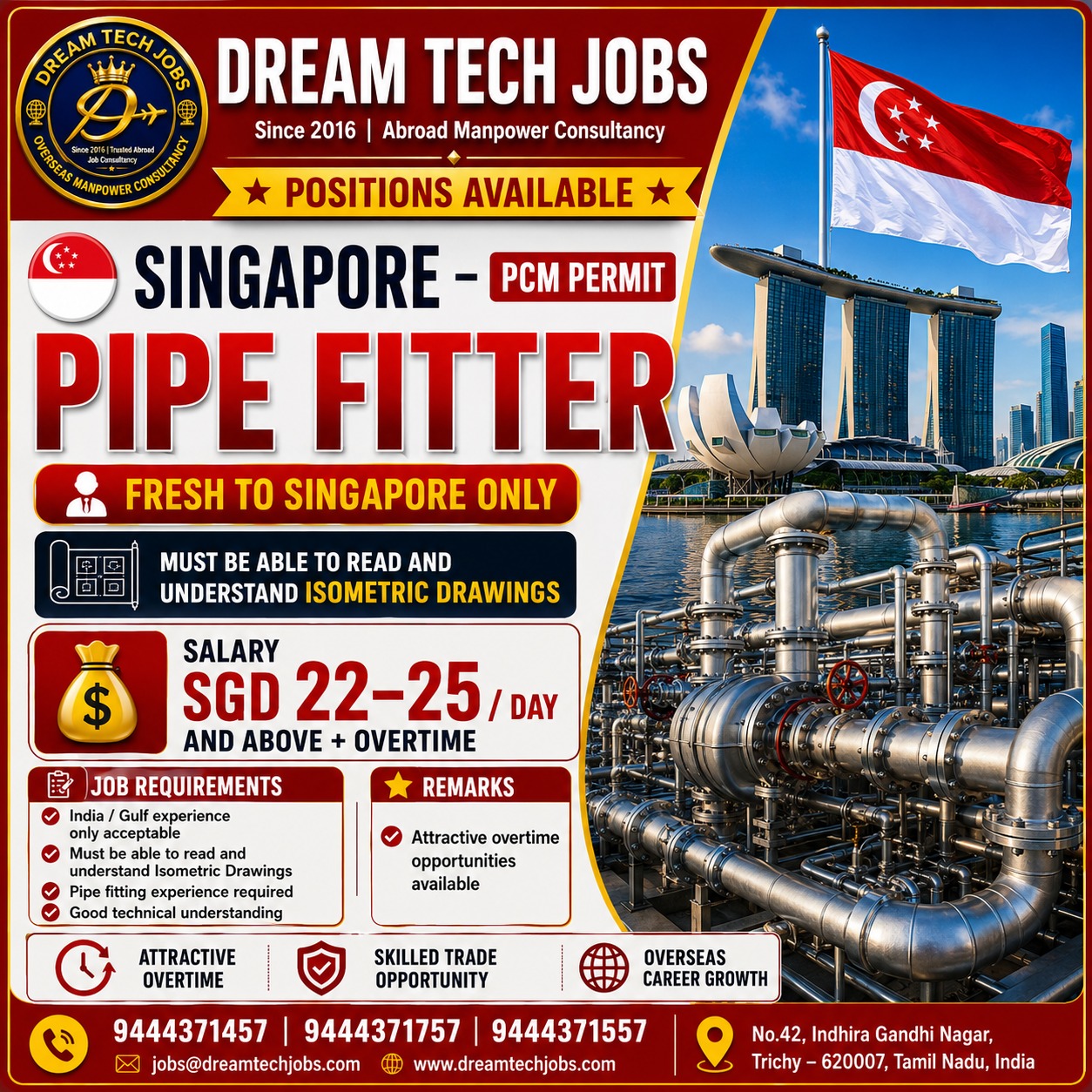 Pipe Fitter Jobs in Singapore 2026 | Dream Tech Jobs Trichy 2 Pipe Fitter Jobs in Singapore 2026 | Dream Tech Jobs Trichy