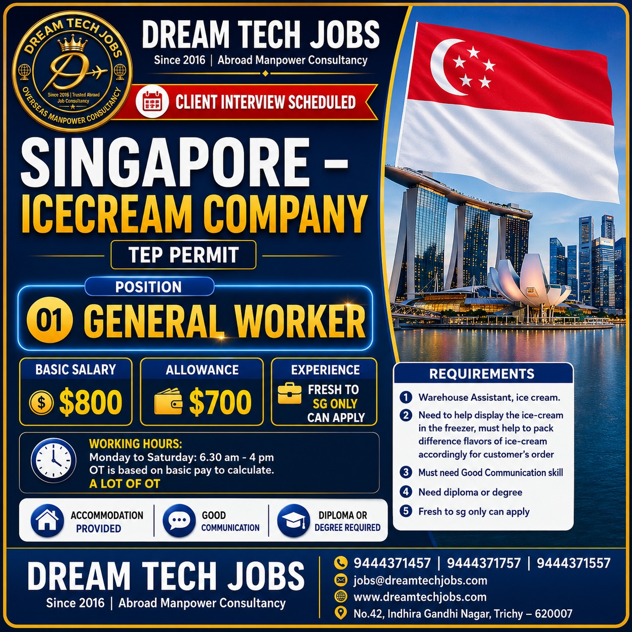 general worker Jobs in singapore 2026 | Dream Tech Jobs Trichy