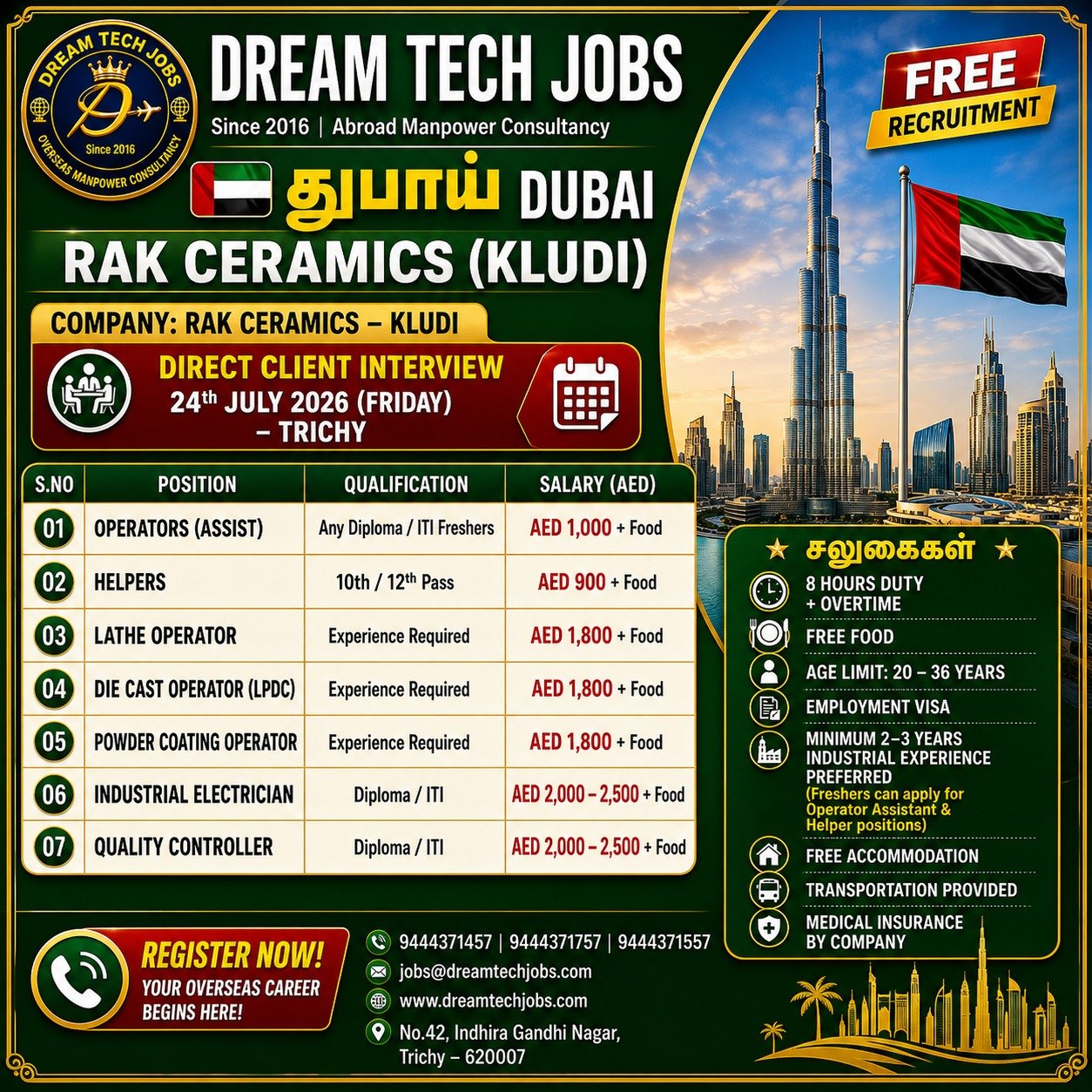 Operators Jobs in Dubai 2026 | Dream Tech Jobs Trichy