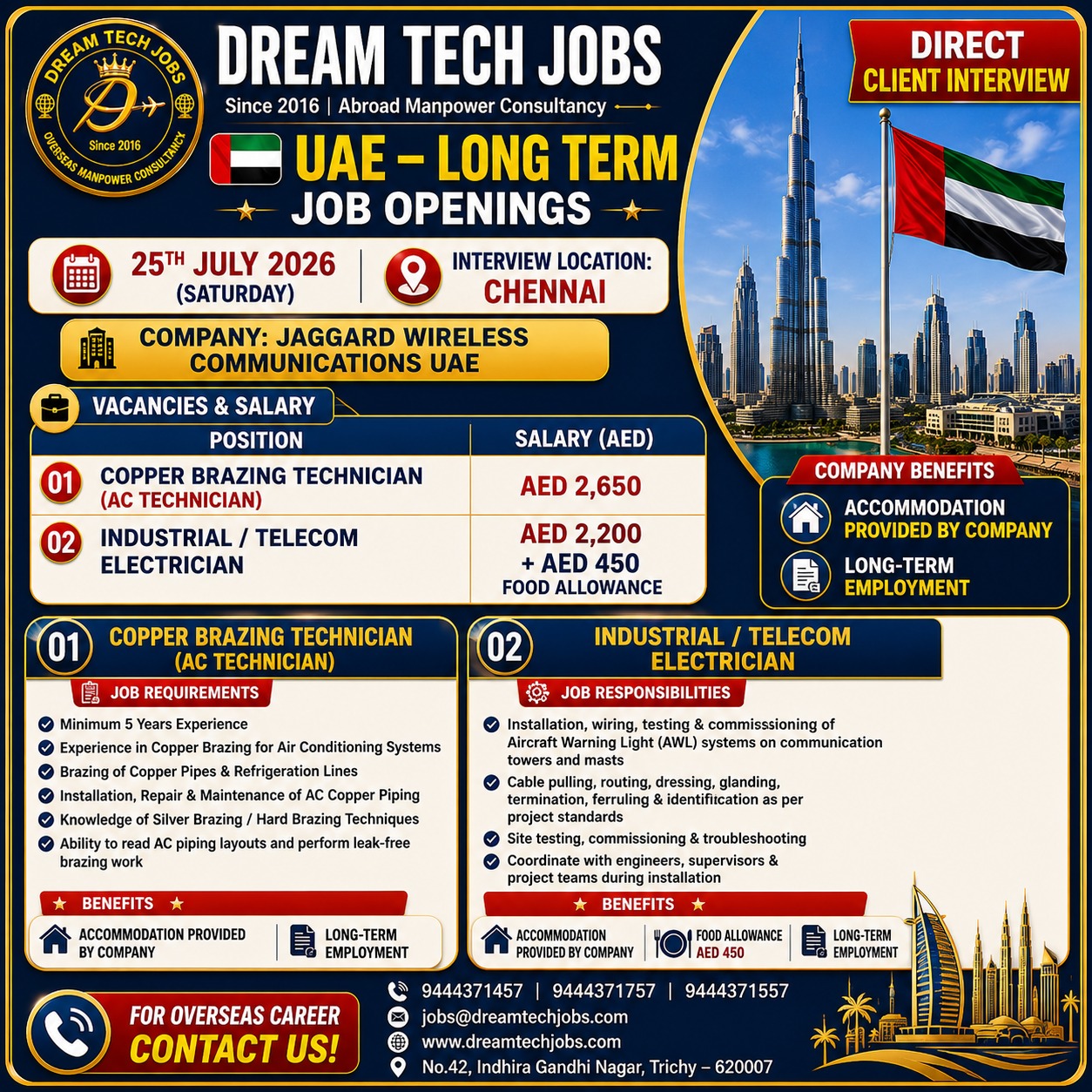 Copper Brazing Technician Jobs in UAE 2026 | Dream Tech Jobs Trichy