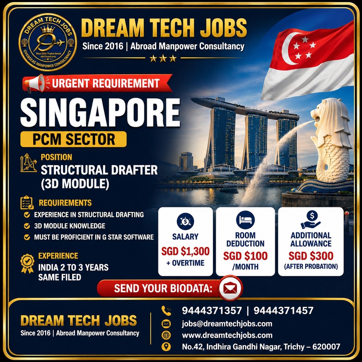 Structural Drafter Jobs in Singapore 2026 | Dream Tech Jobs Trichy