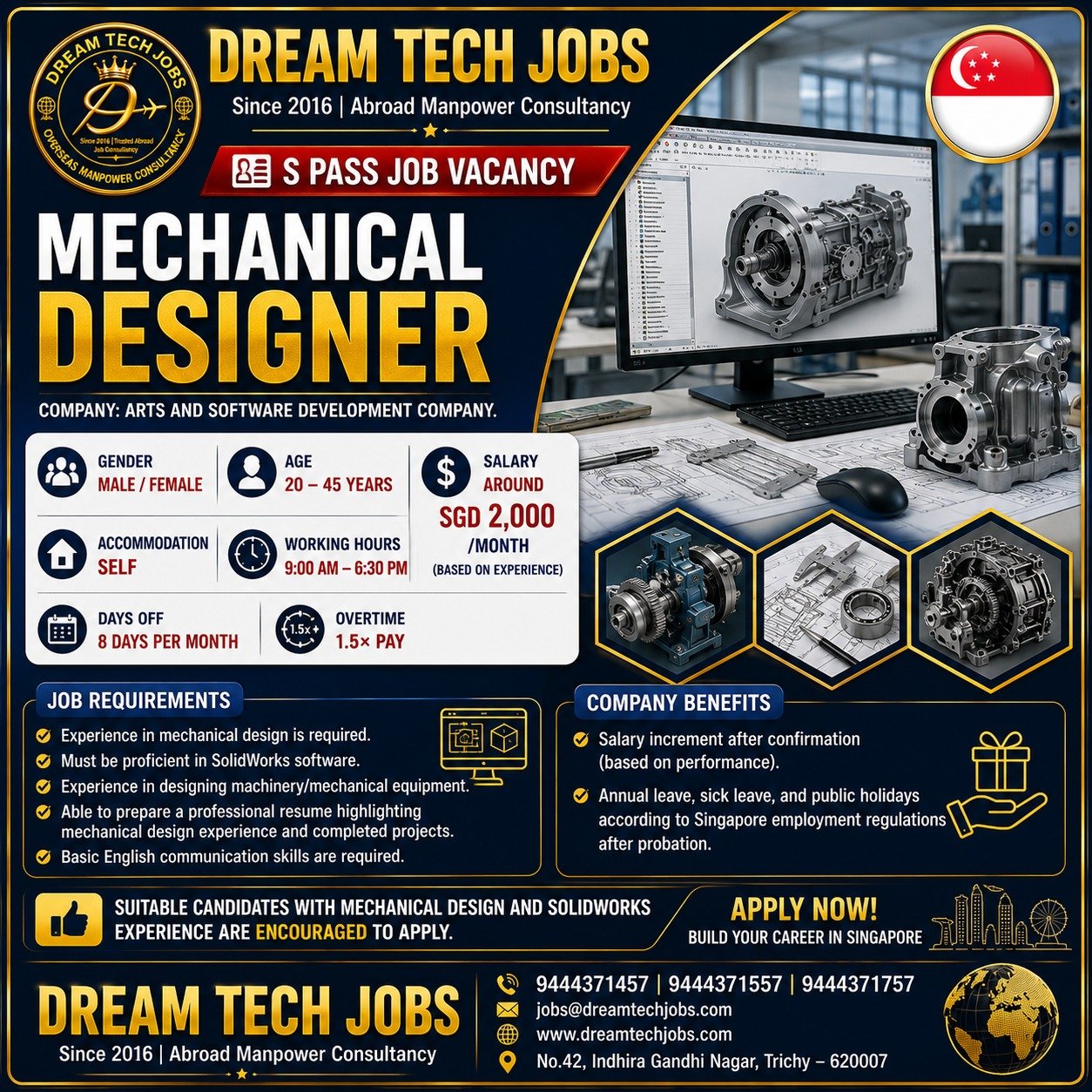 Mechanical Designer Jobs in Singapore 2026 | Dream Tech Jobs Trichy