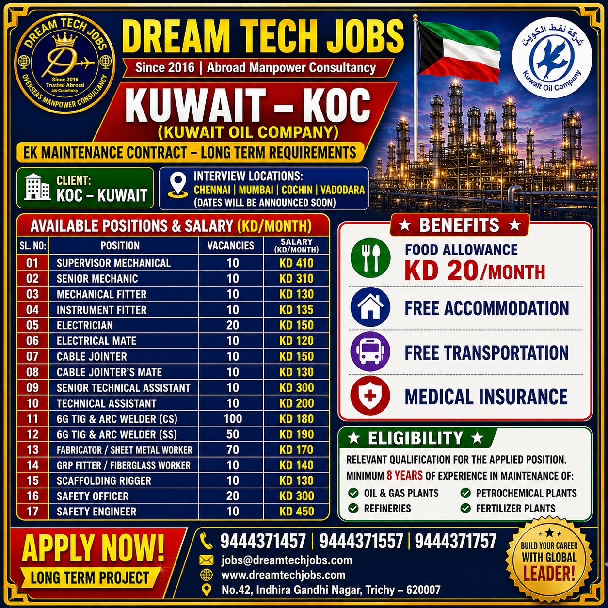 Mechanical Supervisor Jobs in Kuwait 2026 | Dream Tech Jobs Trichy