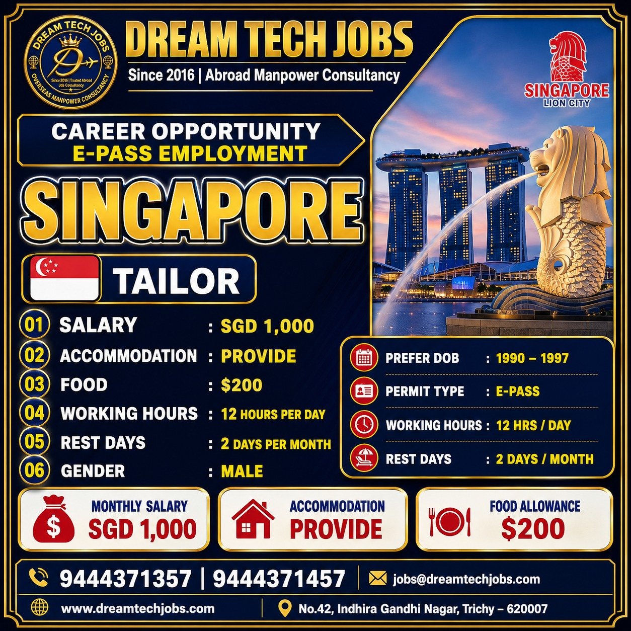 Tailor Jobs in Singapore 2026 | Dream Tech Jobs Trichy