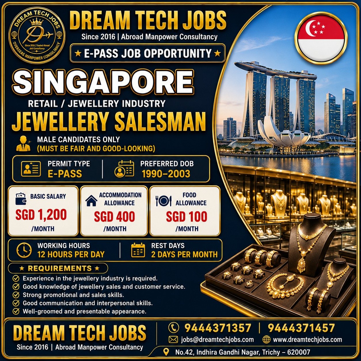 Jewellery Salesman Jobs in Singapore 2026 | Dream Tech Jobs Trichy