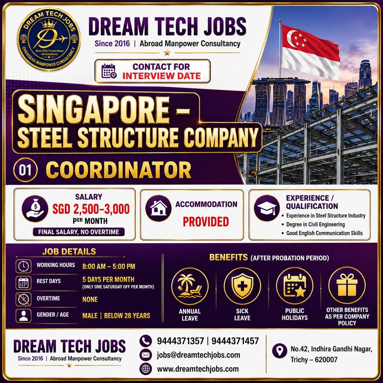 Coordinator Jobs in Singapore 2026 | Dream Tech Jobs Trichy