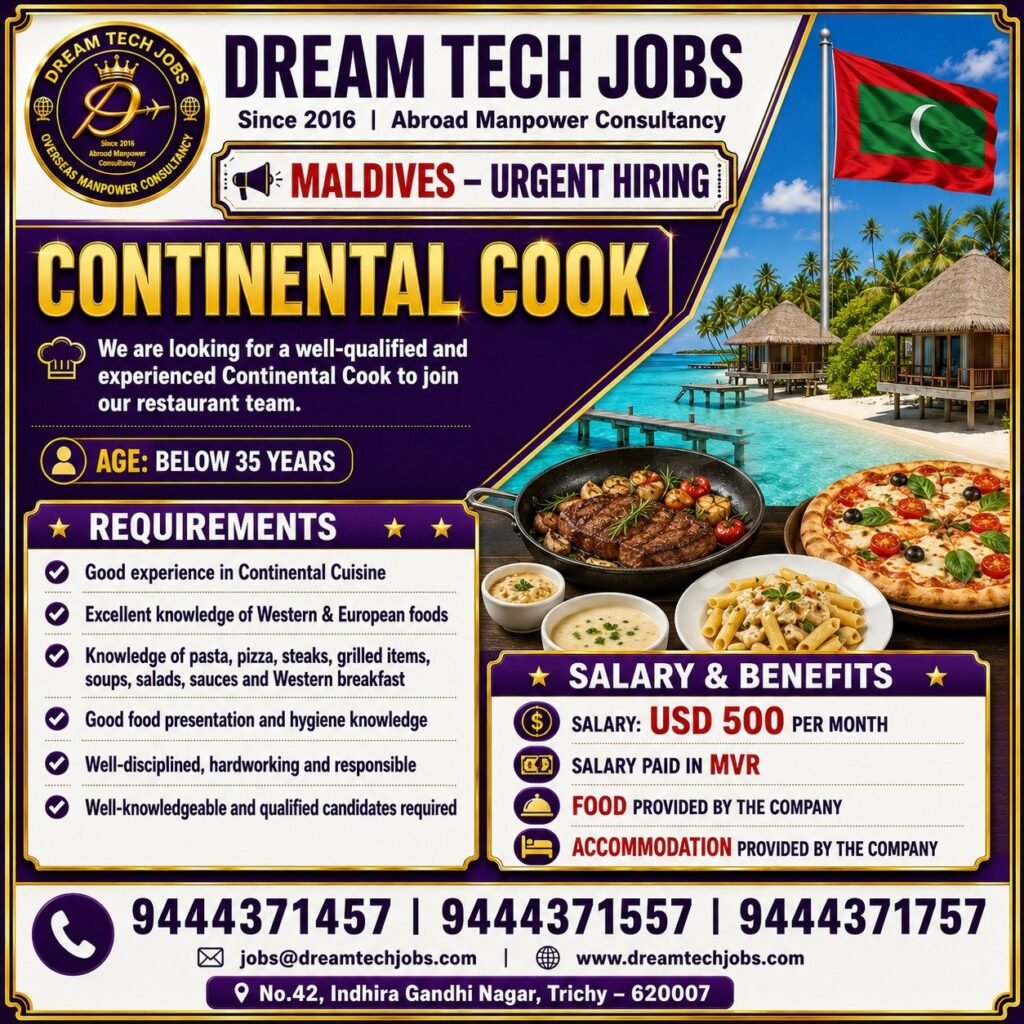 Continental Cook Jobs in Maldives 2026 | Dream Tech Jobs Trichy 9 dtsp featured 32453 1786357727