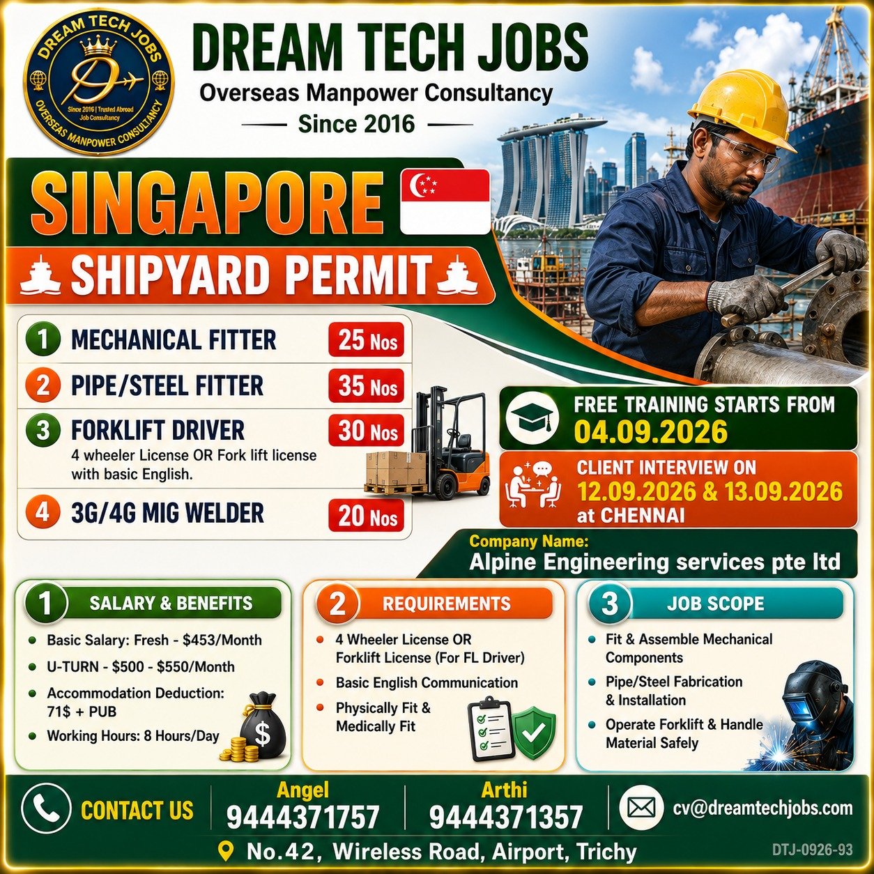 Mechanical Fitter Jobs in Singapore 2026 | Dream Tech Jobs Trichy 2 Mechanical Fitter Jobs in Singapore 2026 | Dream Tech Jobs Trichy