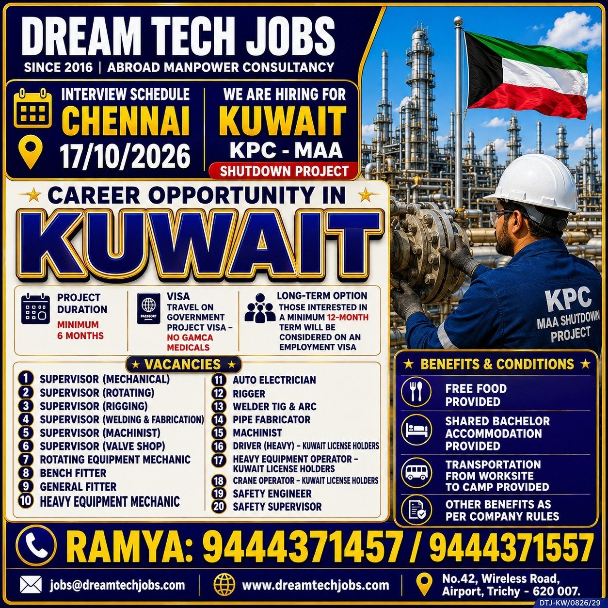 Supervisor Jobs in Kuwait 2026 | Dream Tech Jobs Trichy
